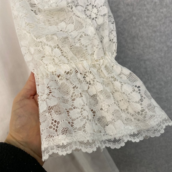 Vintage Pitchfork Brand Medium Squaredancing Blouse White Lace Sleeves Button up - Picture 5 of 5